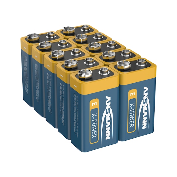 ANSMANN X-Power Alkaline E-Block  Pack a 10 Stück - Alkaline X-Power Batterie 9 V / E-Block / 6LR61 