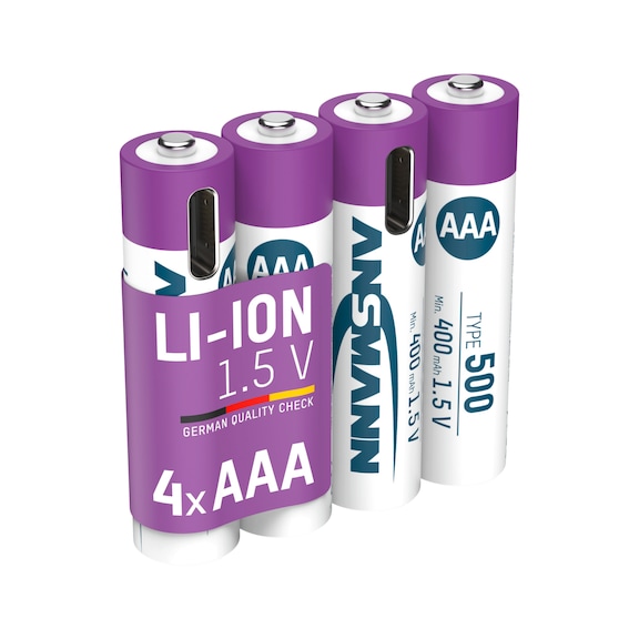 ANSMANN Lithium Akku AAA mit Ladebuchse Pack a 4 Stück - Lithium Akku AAA mit Ladebuchse