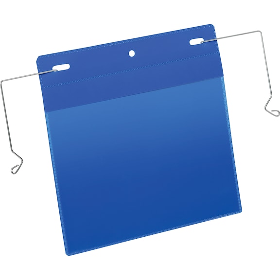 Document pocket with wire hanger