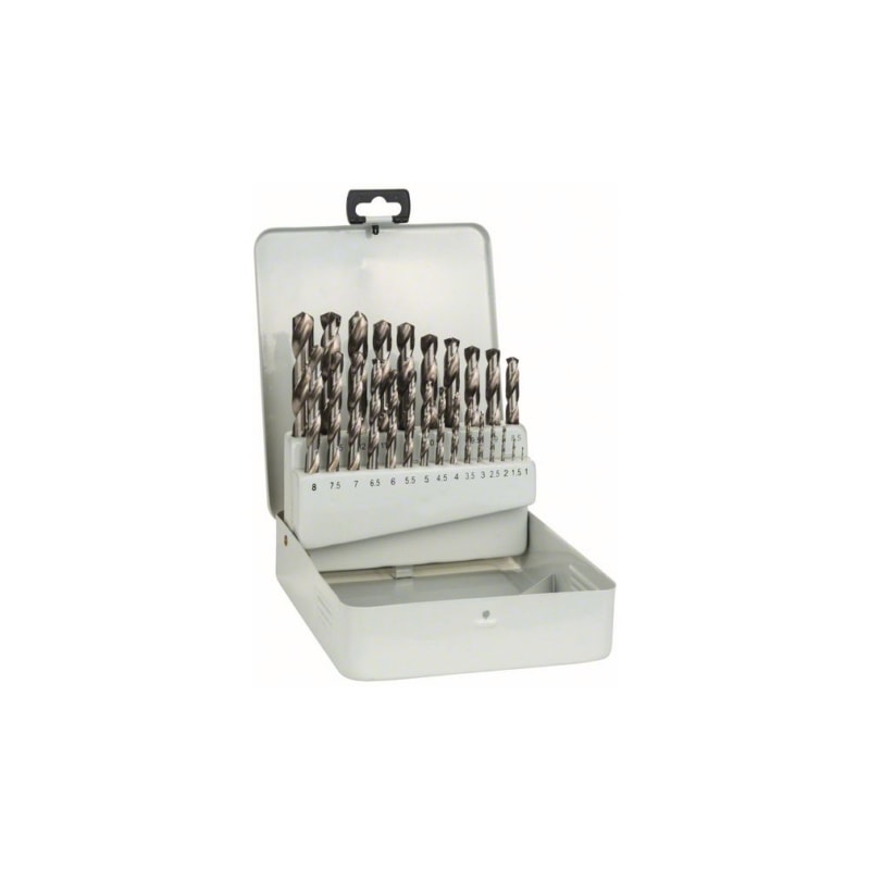 BOSCH Metallbohrer-Set HSS-G, DIN338, 135Grad, 25-teilig, 1-13mm, Metallkassette - Bohrer-Set (Zerspanungswerkzeug mit definierten Schneiden)