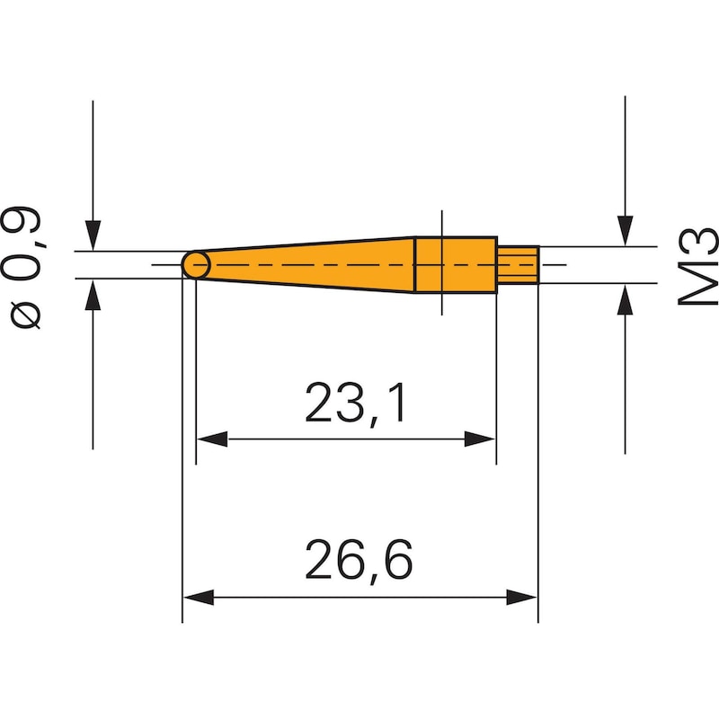 Embout de mesure ORION à bille en acier de 0,9 mm et filetage M3 - Sonde de mesure sphérique