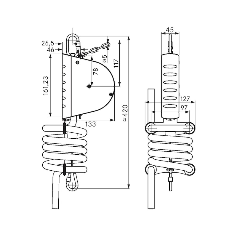 Balance à ressort avec tuyau spiralé à air comprimé, capacité de charge 0,5-3,0&nbsp;kg - 2