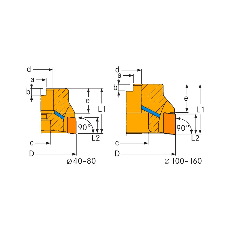 Fraise d'angle ATORN, 90°, pour APKT/APHT16, 100,0 mm, refroid. interne T=8 - Fraise d'angle à 90°