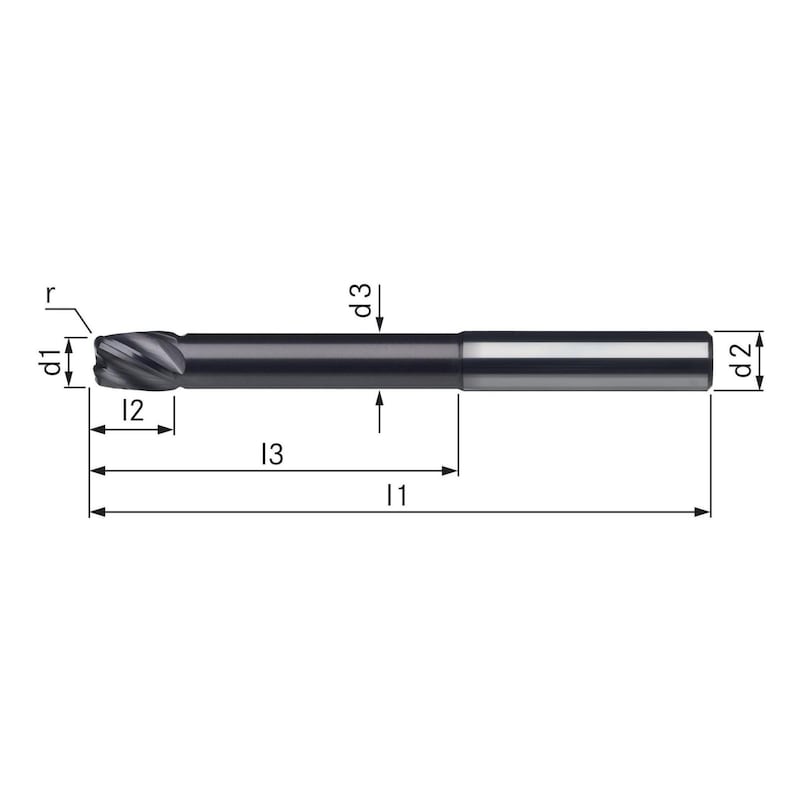 ORION SC 环面铣刀，TiAlN，T4，4.0 x 75 毫米，R=0.4 毫米，轴 HA - 整体硬质合金 HSC 环面铣刀