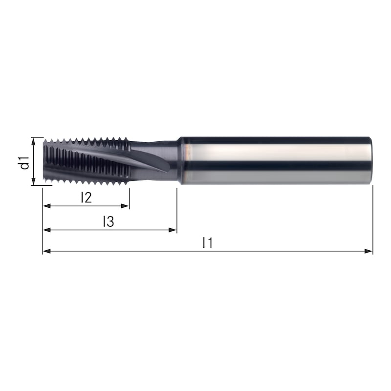 ATORN 螺纹铣刀，有凹槽，SC TiAlN T 1 英寸 DL/SL ≤ 2 x D，20.0 毫米，HA - 多段螺纹铣刀，带颈部凹槽，整体硬质合金，TiAlN 15° 直柄 HA。