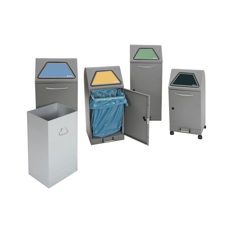 Waste separ. module Vario45, grey alu inner cntnr, 800x400x380&nbsp;mm, foot-operated - foot-operated recyclable materials collector