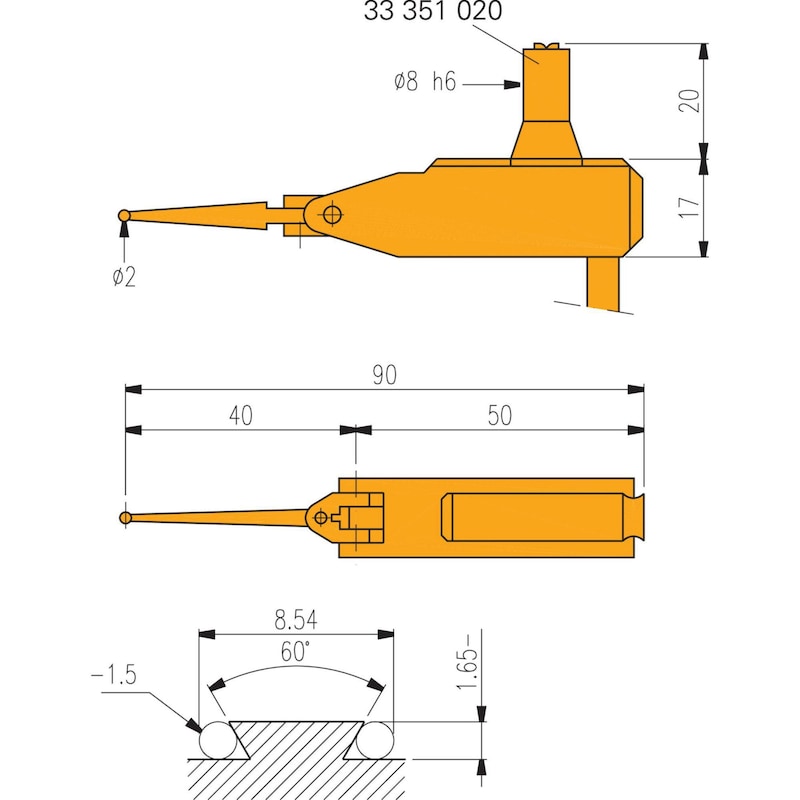 TESA elektronik kollu ölçüm probu GT 31F0, 20&nbsp;N ölçüm kuvveti, +/-0,3&nbsp;mm - Elektronik kollu ölçüm probları