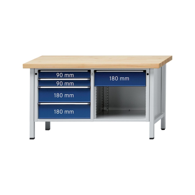 ANKE 工作台，118 V 型，实心榉木面板，1500 x 700 x 850 mm，RAL 7035/5010 - 底柜，V 1500 系列