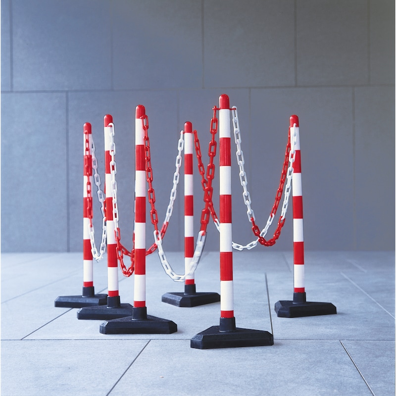 Guarda lightweight chain posts set, square hard rubber base, red/white - chain warning posts SET
