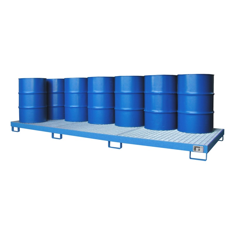 ızgaralı toplama kabı UxGxY 3880x1300x190 mm RAL 5012 açık mavi - 200 litrelik variller için toplama kabı