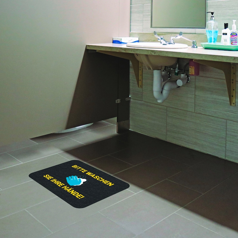 PIG Grippy Safety Bodenmatte für Hygiene Bitte Waschen Sie Ihre Hände 43x61 cm - Grippy® Safety Boden Matten für Hygiene