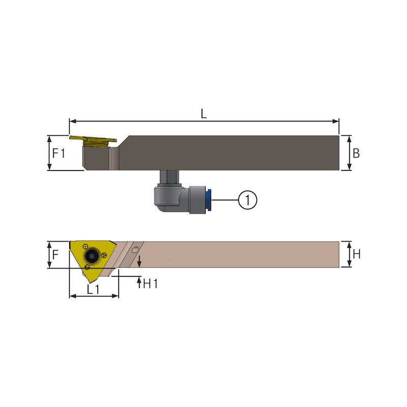 ATORN kesme/tornalama sistemi için tutucu, 3 bıçaklı, içten, 16 mm x 16 mm, sağ - Takma ve yerleştirme sistemi için tutucu, 3 kesme kenarı