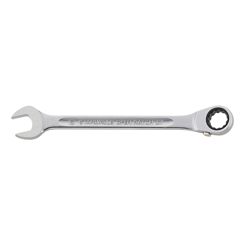 Ratchet combination wrench, socket end 15° angled
