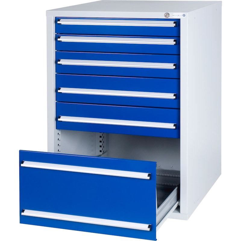 HK tool cabinet system 700 S, model 32/6 GS — tested, RAL 7035/RAL 5010 - Drawer cabinet system 700 S with 6 drawers