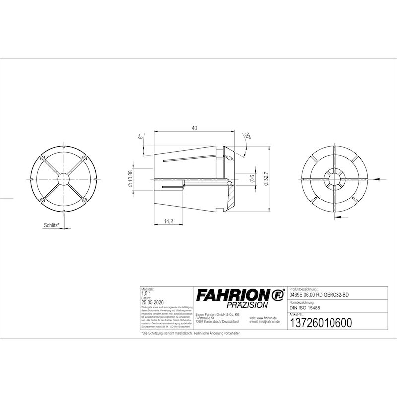 FAHRION hassas bağlama adaptörü DIN ISO 15488-32 0469E 6,0 mm RD GERC32-BD - Tip ER hassas pens