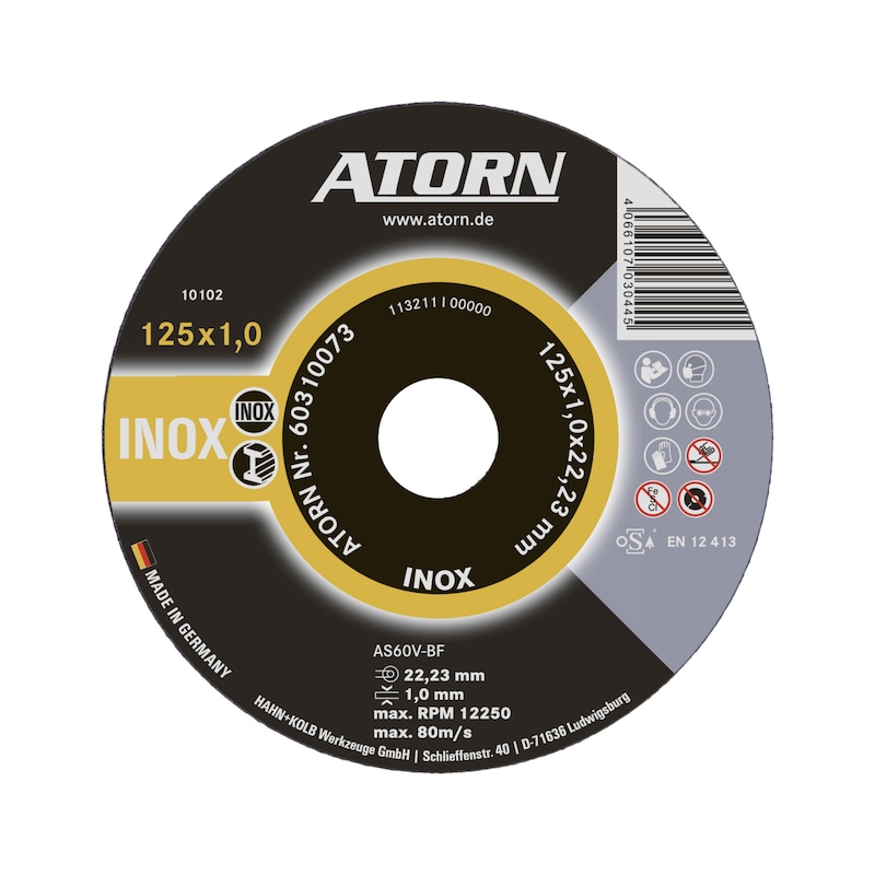 ATORN Trennscheibe für Edelstahl 125x1x22 mm INOX-Scheibe - Trennscheibe INOX 