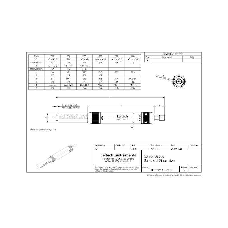 Calibre de comprobación de roscas LEITECH M 8 - Tampón de rosca con medición de profundidad
