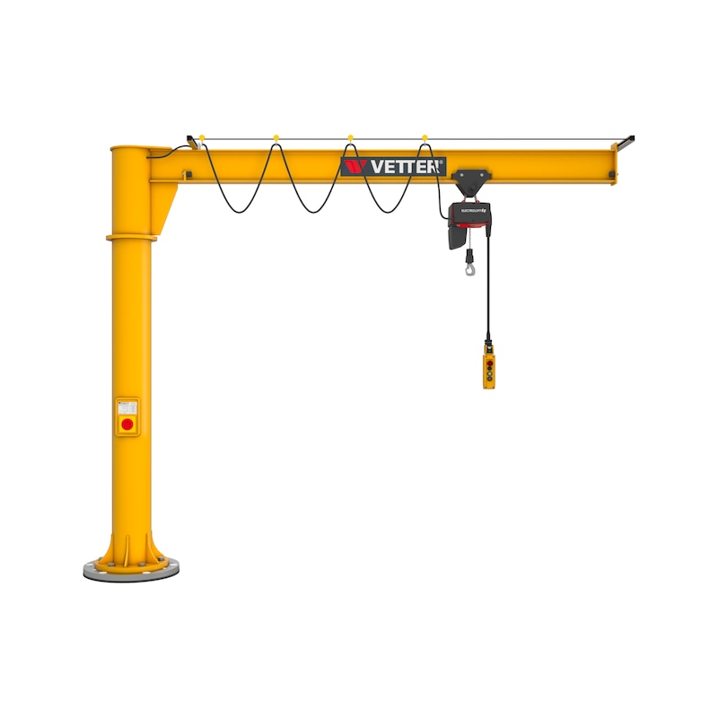 Column-mounted slewing jib crane PRIMUS PR — complete set with compound anchor system and chain hoist