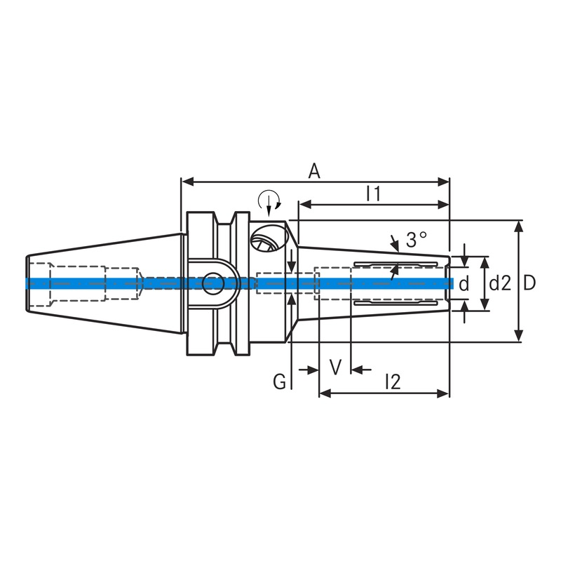 Hidr. genişleyen tutucu, ultra ince BT40 x 20 mm, A120, tip JD - Hydro genişleme tutucusu 3°, ultra ince