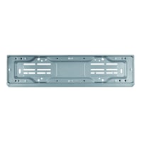 Rounded registration plate support in grey painted steel with advertising band P 915