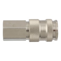 Compressed air one-handed quick coupling with female thread