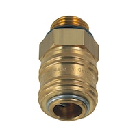 Pneumatic one-handed quick coupling with male thread