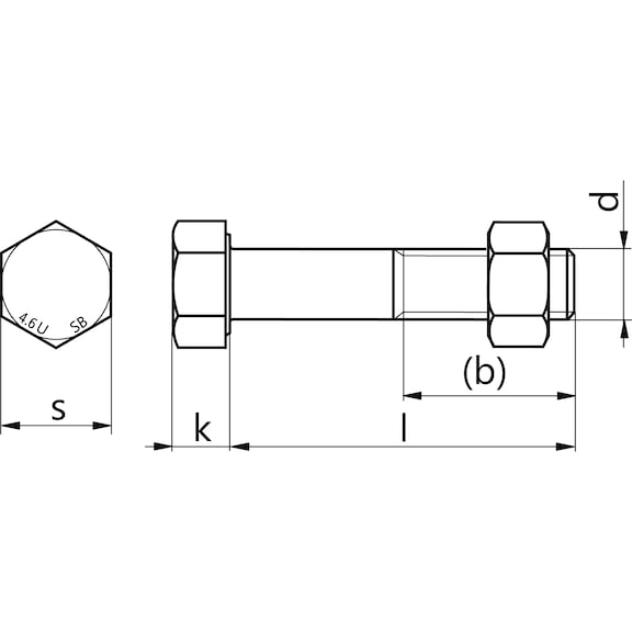 Vis tête hexagonale avec écrou, DIN 7990/ISO 4032 4.6 galvanisé à chaud/5-2 galvanisé à chaud, selon EN 15048, avec marquage SB - 2