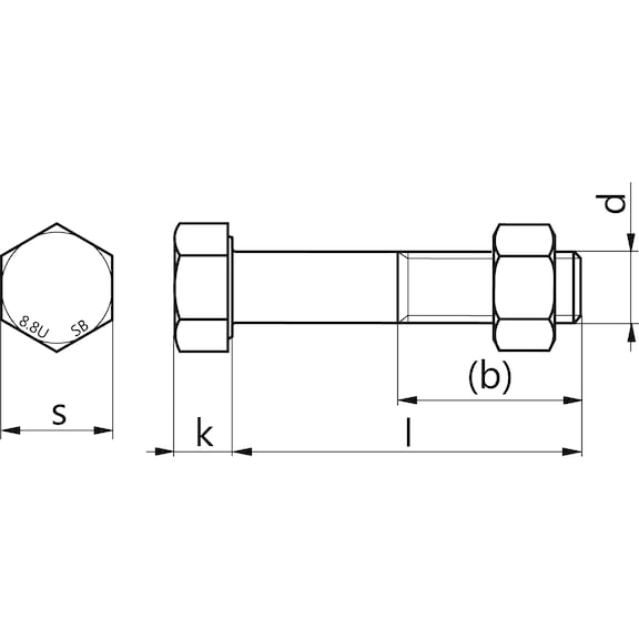 Vis tête hexagonale avec écrou, ISO 4014/ISO 4032 8.8 galvanisé à chaud/8 galvanisé à chaud, selon EN 15048, avec marquage SB - 2
