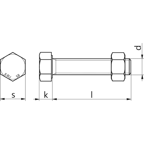 Vis tête hexagonale avec écrou, ISO 4017/ISO 4032 8.8 galvanisé à chaud/8 galvanisé à chaud, selon EN 15048, avec marquage SB - 2