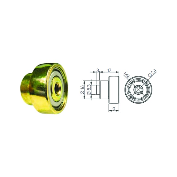 HOLE BEARING M6 YELLOW - BEARING DIA.&nbsp;24 L 19.5&nbsp;MM HOLE M6