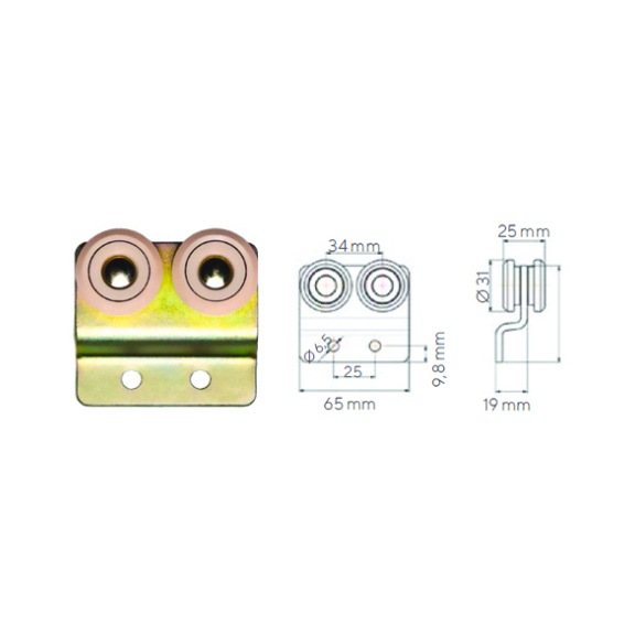 PULLEY SCMZ DIA.&nbsp;31&nbsp;MM 4 WHEELS BENT BRACKET 2 HOLES - PULLEY SCMZ DIA.&nbsp;31&nbsp;MM 4 WHEELS BENT BRACKET 2 HOLES