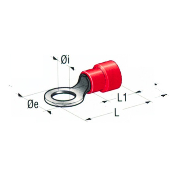 RED RING PRE-INSULATED TERMINALS - RED WIRE RING TERMINAL 4 M CABLE SECTION 0.25/1 mm²