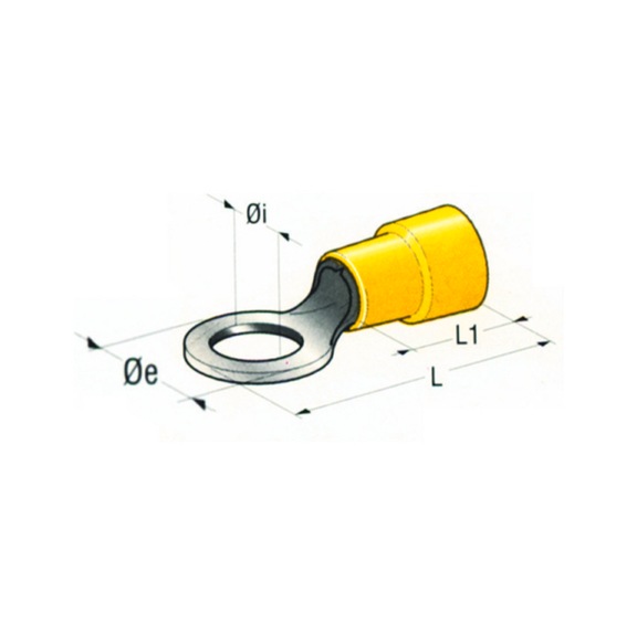 YELLOW RING PRE-INSULATED TERMINALS - YELLOW WIRE RING TERMINAL 6 M CABLE SECTION 2.5/6 mm²