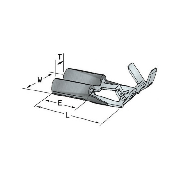 NON-INSULATED FEMALE FLAG TERMINAL WITH LOCKING NOTCH FOR HEADLIGHTS - NON-INSULATED WIRE TERMINAL CABLE SECTION 1.5/2.5 SERIES 8 mm x 0.8 mm