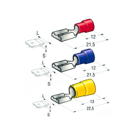 FEMALE PRE-INSULATED BLADE TERMINALS - PRE-INSULATED RED FEMALE CABLE LUG L 6.3 CABLE SECT. 0.25/1&nbsp;mm²