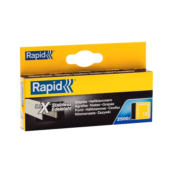 Agrafes à fil fin Rapid de type 13 - Agrafes Rapid type 13 ac.inoxydable 10,6x14,0x0,7mm (paquet de 2500 pièces)