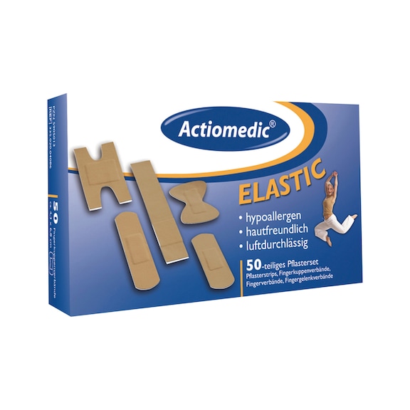 Jeu de pansements ELASTIC - Assortiment de pansements divers base textile Actiomedic Elastic (50 pièces)