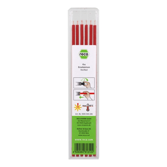 Mines de recharge 2,8 mm pour crayons porte-mine fin - Mines RECA rouge pour porte-mine 2,8mm