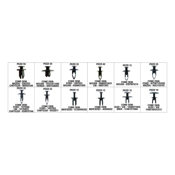 SURTIDO DE INSERTOS PARA FORD - CHRYSLER - VOLKSWAGEN - GM - MAZDA - NISSAN - BMW - OPEL - AUDI - MERCEDES BENZ - SURTIDO DE INSERTOS DE VEHÍCULO PARA VARIOS FABRICANTES