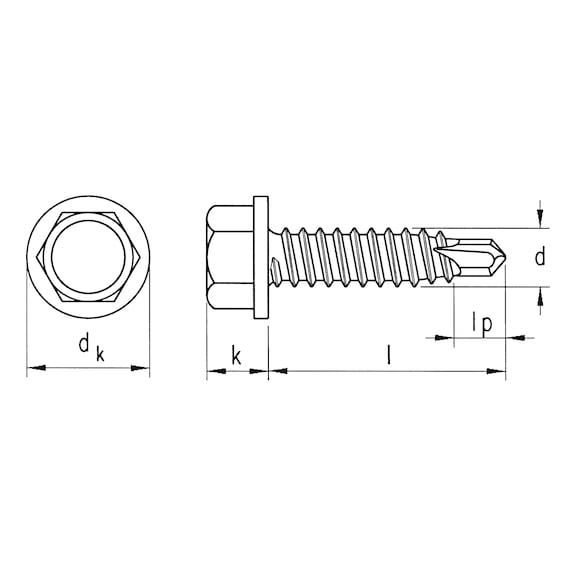 sebS drilling screw, hexagon head with reduced drill tip, similar to DIN 7504-K galv. - 2