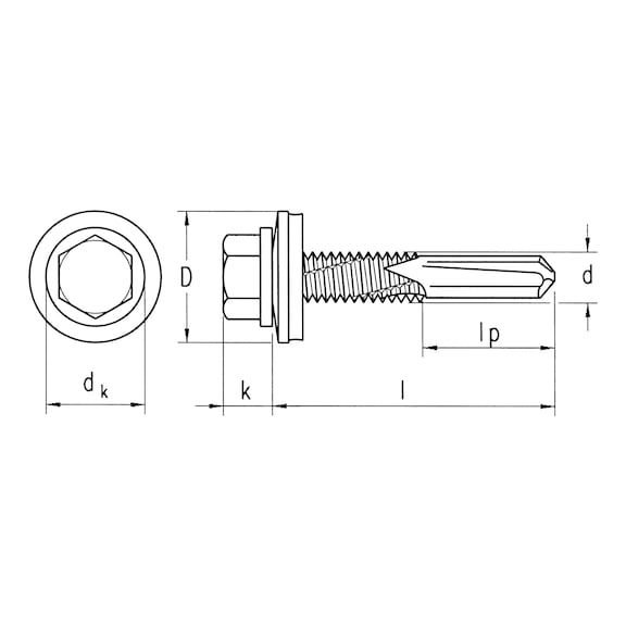 sebS drilling screw, hexagon head with long drill tip, similar to DIN 7504-K galv. - 2
