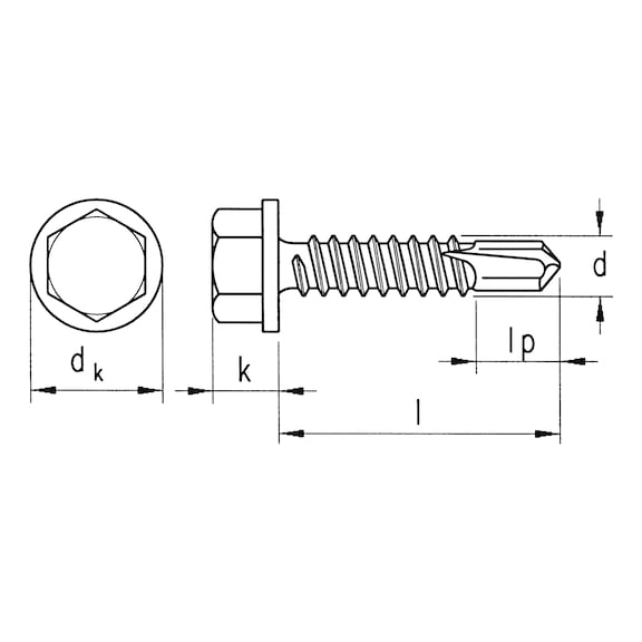 sebS hexagon head drilling screw, sim. to DIN 7504-K A2 - 2