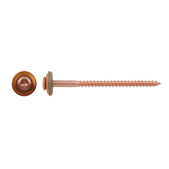 Roofing screw with sealing washer, dia. 15 mm, A2, copper-plated, TX - 1
