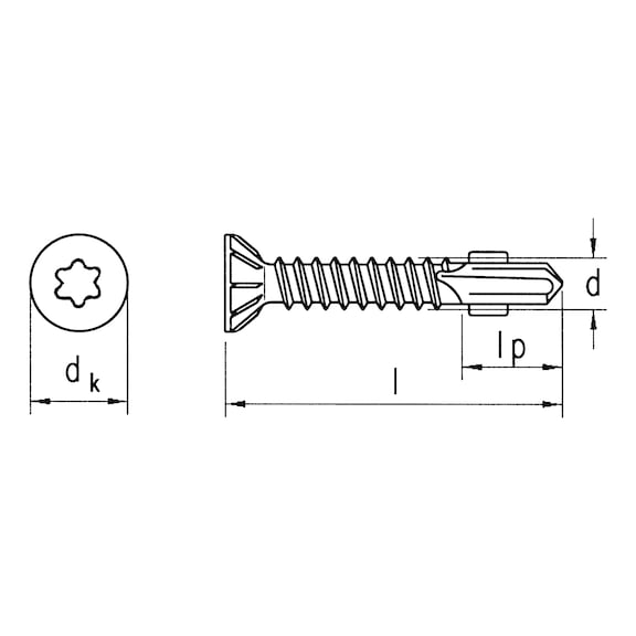 sebSta drilling screw, countersunk milling head, similar to DIN 7504-P, bimetal, A2/steel - 2