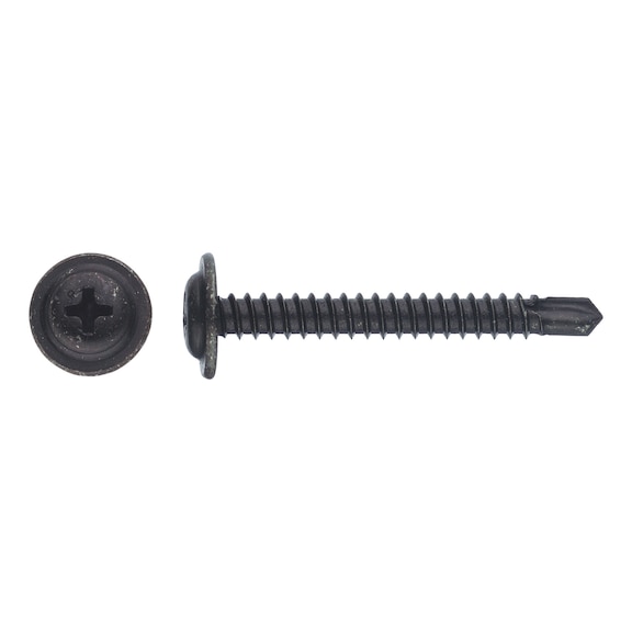 sebS pan head drilling screw w. flange, sim to DIN 7504-N black galvanised - 1