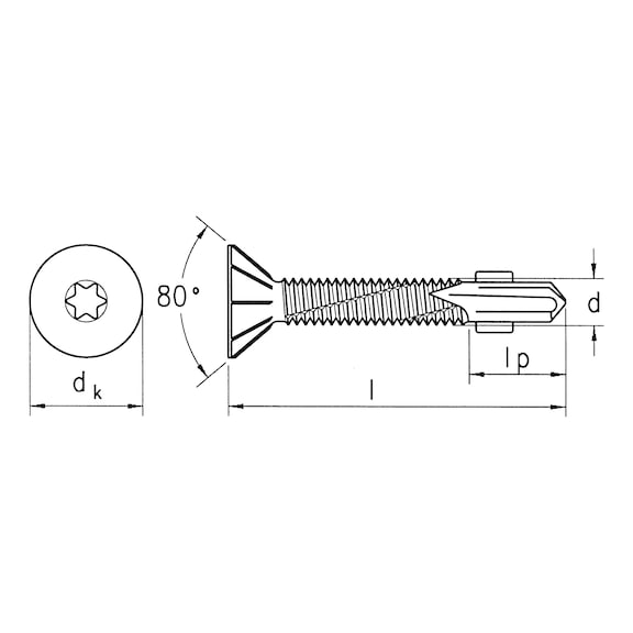 sebS drilling screw, countersunk milling head, similar to DIN 7504-P, zinc plated - 2