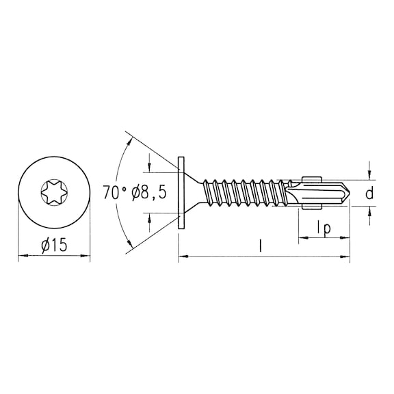 sebS flat countersunk head drilling screw, zinc plated - 2