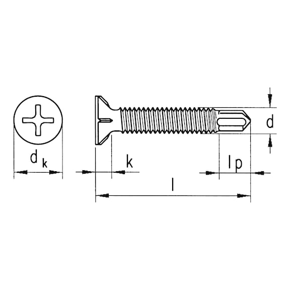 sebS drilling screw, countersunk milling head, window construction, similar to DIN 7504-P-H, zinc plated - 2
