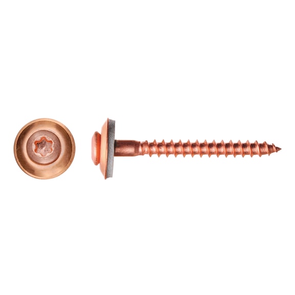 Roofing screw with sealing washer, dia. 15 mm, A2, copper-plated, TX - 1
