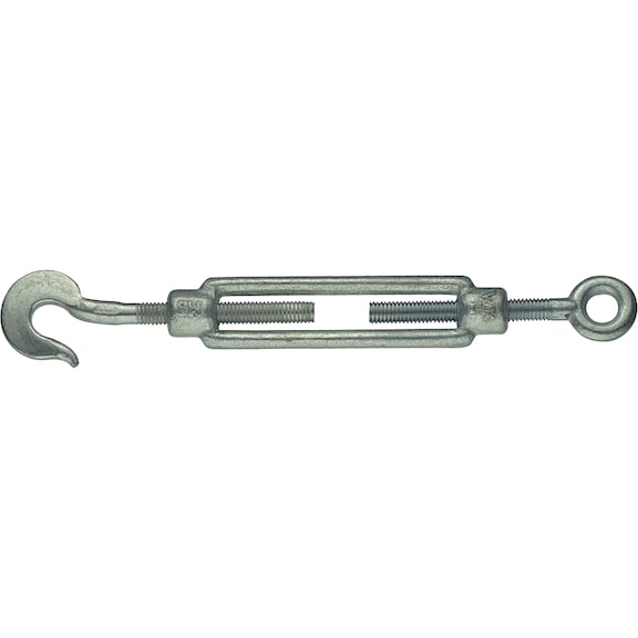 Turnbuckle with hook and eyelet, DIN 1480, zinc plated - 1